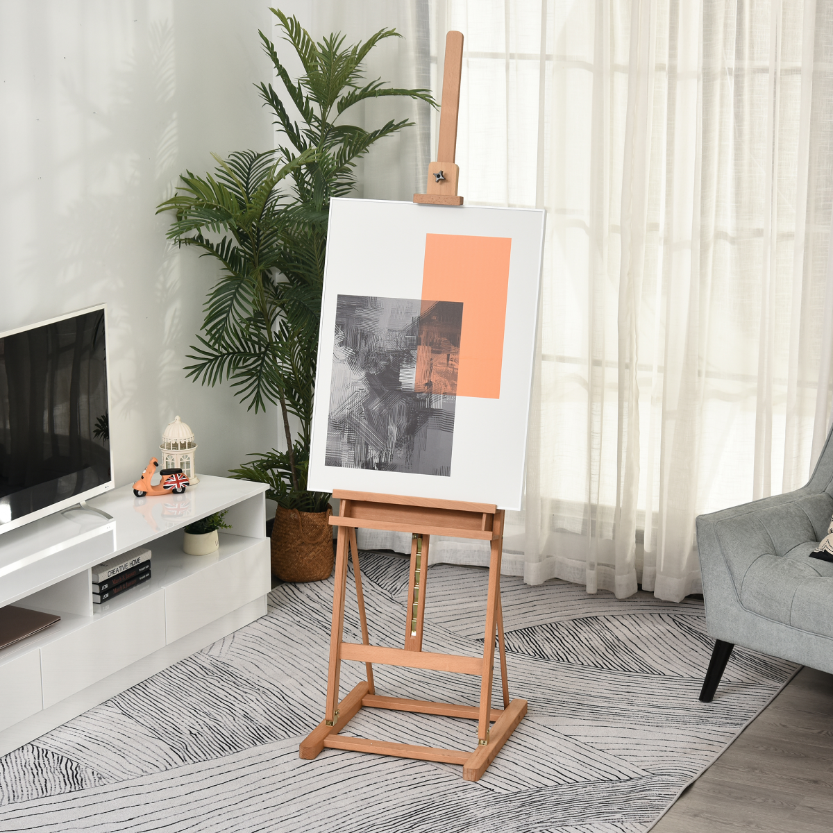 Vinsetto H-Frame Studio Easel with Height-Adjustable Canvas Holder and Storage Tray – Beech Wood Artist Easel
