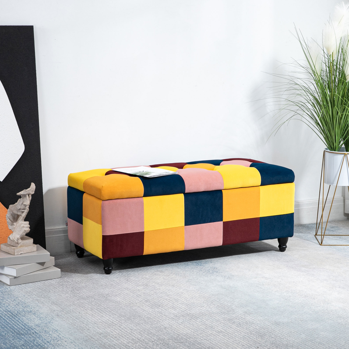 Velvet Button-Tufted Storage Ottoman Bench with Hidden Compartment, 114cm – Footstool, Seat & End-of-Bed Box