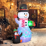 Outsunny 8ft Christmas Inflatable Snowman with Gift Box, Penguin & LED Lights – Outdoor Decoration, White
