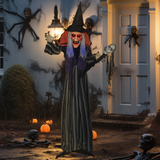 Outsunny Voice Activated Halloween Animatronic Standing Witch with Skull Staff – 160 cm Life-Size