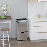 HOMCOM 3-Compartment Motion Sensor Recycling Bin with Removable Lid – Stainless Steel Kitchen Waste Sorter