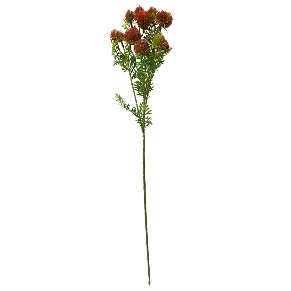 Leaf Craspedia Artificial Flower Stem with Plastic Flowers and Wired Stem – 55cm Home Decor, Red