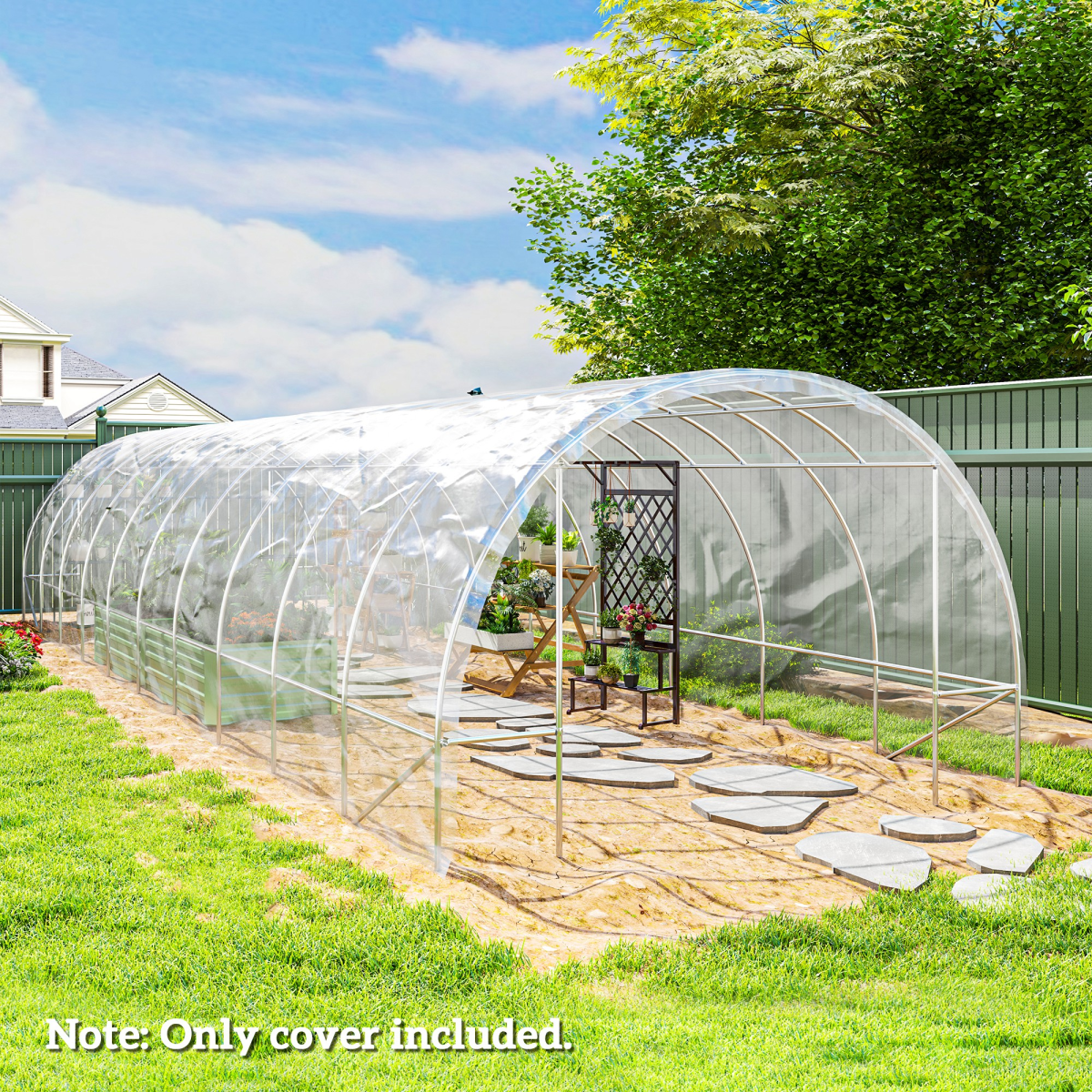 Outsunny 6x10m Clear Polytunnel Greenhouse Cover, Heavy-Duty 150um (6mil) UV5% Waterproof Plastic