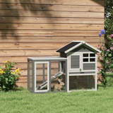 PawHut 122cm Wooden Rabbit Hutch with Run, Pull-Out Tray & Two Doors – Outdoor Small Animal House