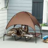 PawHut Elevated Dog Cot Bed with Removable Canopy, 122 cm – Outdoor Pet Shelter for XXL Dogs, Coffee