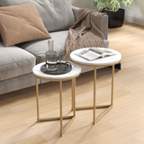 HOMCOM Nesting Coffee Table Set of 2 with Marble-Effect Tops and Gold-Tone Metal Frame – Living Room Side Tables