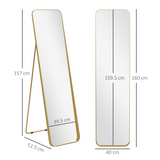 Full Length Mirror 160 x 40cm with Curved Corners – Gold Tone Metal Frame, Leaning or Wall Standing