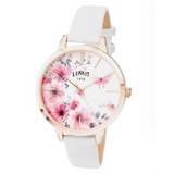Limit Ladies Secret Garden Watch – Pink & White Floral Dial, White Leather Strap