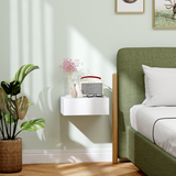 HOMCOM Floating Bedside Table with Drawer – Wall-Mounted Space-Saving Nightstand for Bedroom, White