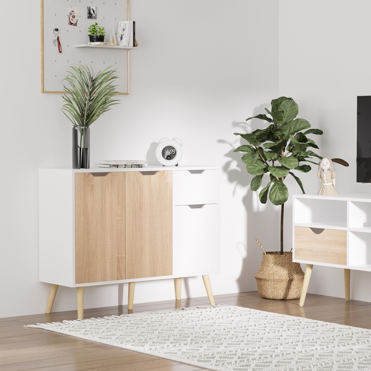 Scandinavian-Style Storage Cabinet Sideboard with Drawer and Four Doors – Bedroom, Living Room, Home Office