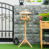 PawHut Wooden Bird Feeder Stand with Pitched Roof – Garden Feeding Station and Platform, Fir Wood Tripod Base