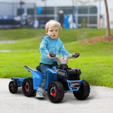 HOMCOM 6V Kids Electric Quad Bike with Back Trailer – Ride-On ATV for 18-36 Months, Pedal Drive, Blue