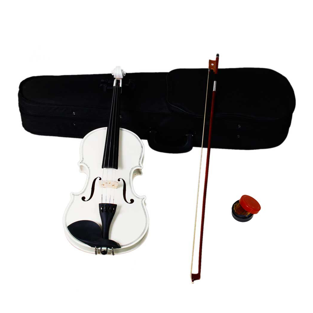 4/4 Full Size Acoustic Violin Set with Case, Bow & Rosin – Basswood Violin Outfit for Adult Learners, White