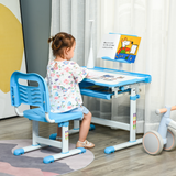 HOMCOM Kids Study Desk and Chair Set with USB Lamp, Tiltable Tabletop and Adjustable Height, Blue