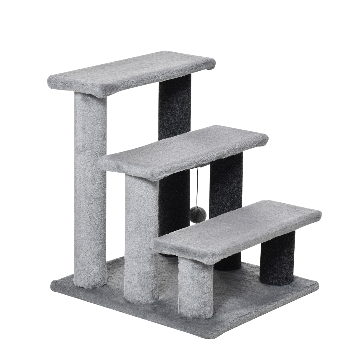 Compact Cat Tree with Step Platform, Scratching Posts and Hanging Ball – Easy-Access Cat Climber, Light Grey