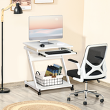 HOMCOM Computer Desk with 4 Lockable Wheels and Sliding Keyboard Tray – Mobile Home Office Workstation, White