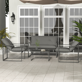 Outsunny 4-Piece Garden Sofa Set with 2 Armchairs, Loveseat & Tempered Glass Coffee Table – Patio Furniture, Grey