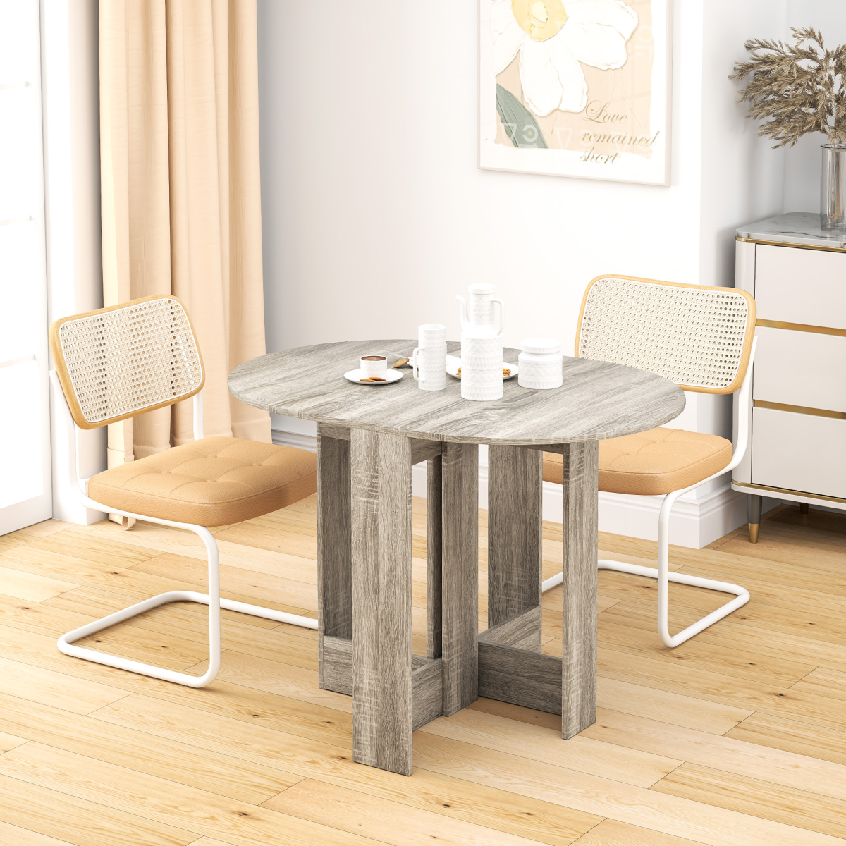 HOMCOM Folding Drop Leaf Dining Table with Safety Latch – Extendable Kitchen Table, Grey