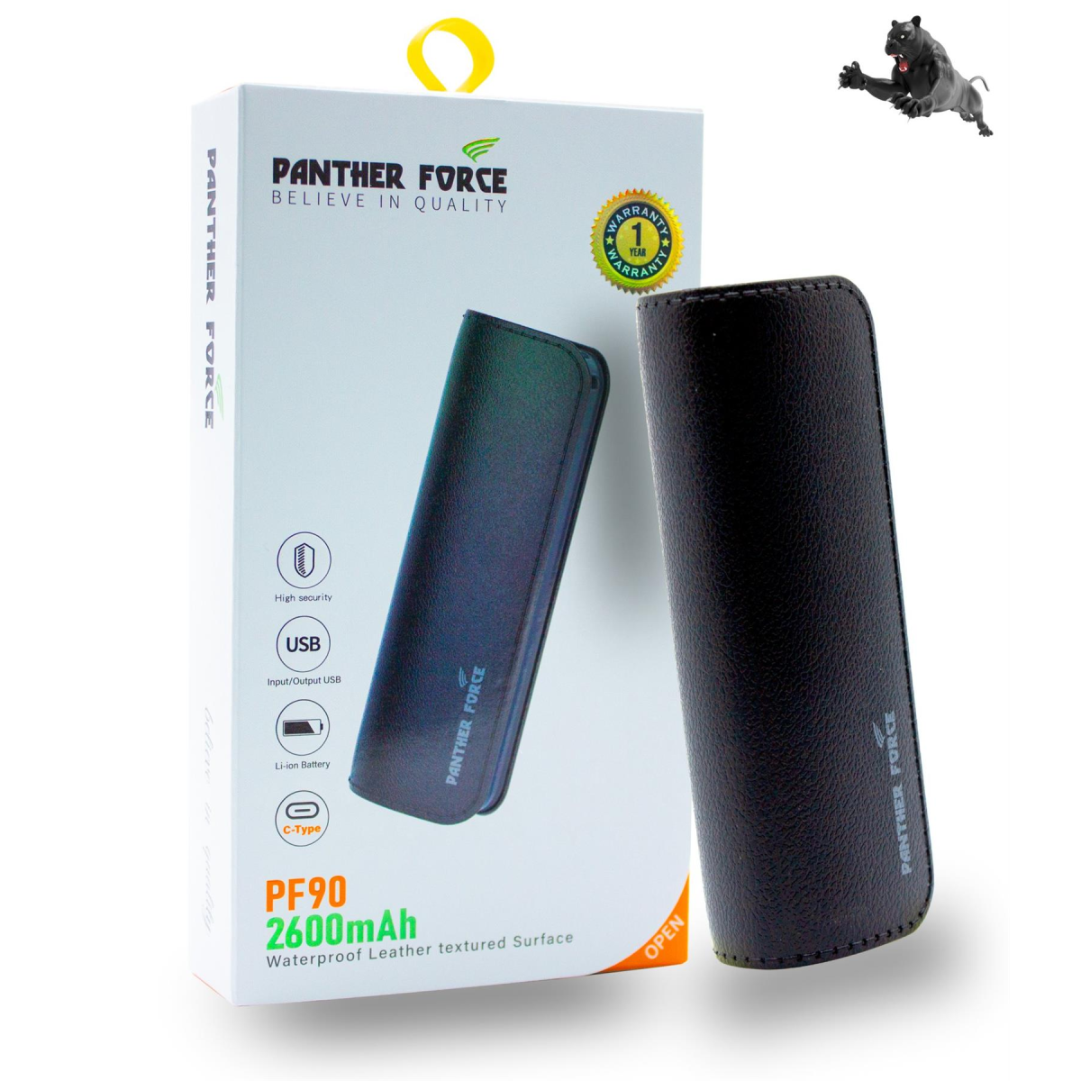 Panther Force 2600 Mini Power Bank PF90 with 2 USB Outlets, Micro & USB-C Input – Portable Charger for iPhone & Android
