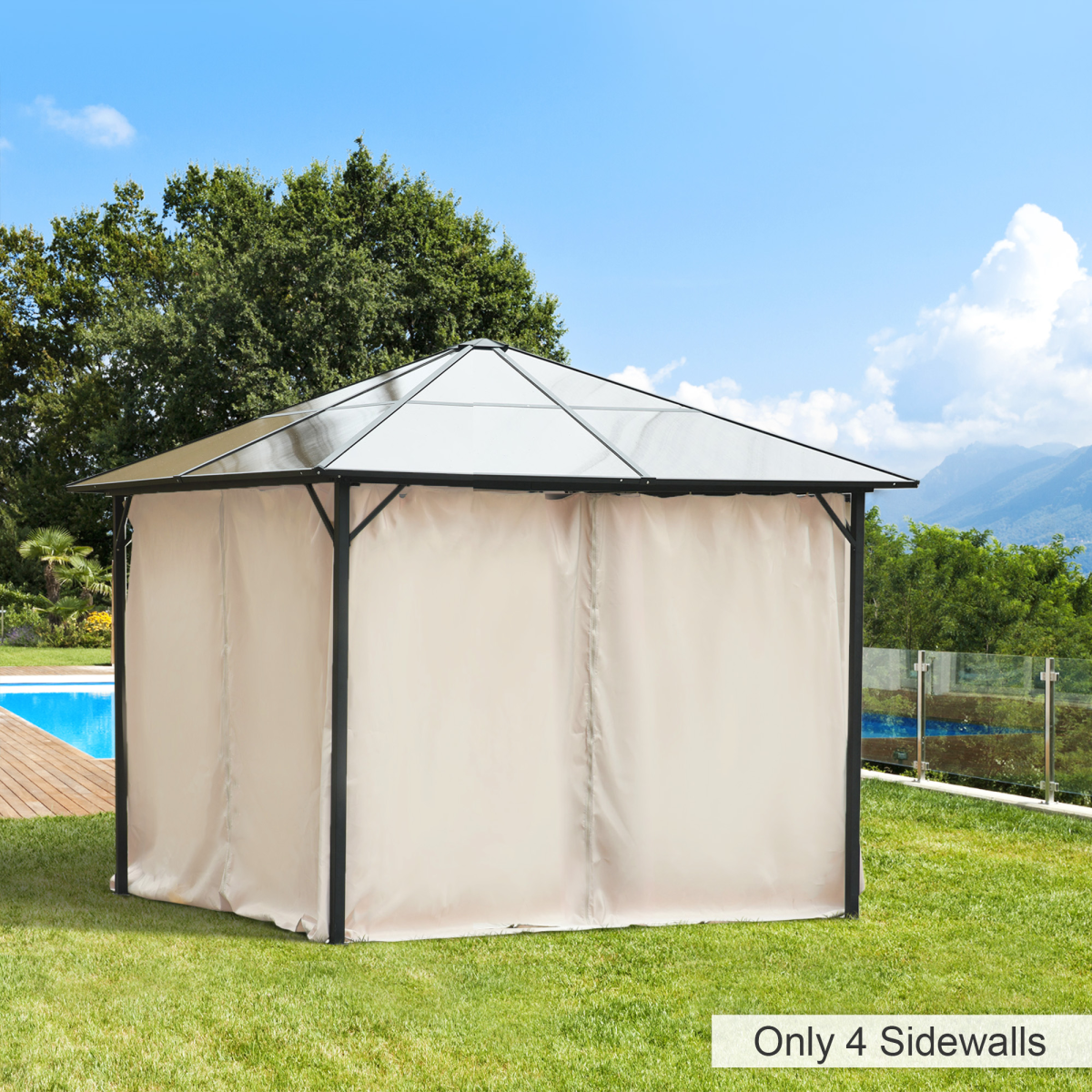 Outsunny 3x3m Gazebo Sidewall Set with 4 Polyester Panels, Double Zips, Hooks & C Rings – Beige