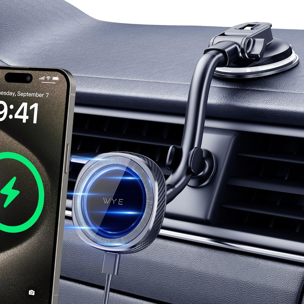 Wye 15W In-Car Wireless Charging Phone Holder – Dashboard & Windshield Mount, Long Arm