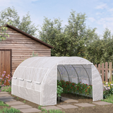 Outsunny 4 x 3 x 2m Walk-in Polytunnel Greenhouse with Steel Frame, Roll-Up Sides & 8 Windows, White