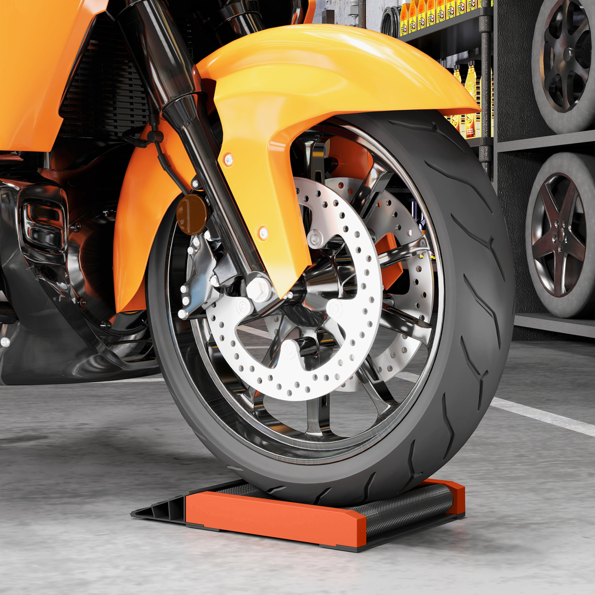 HOMCOM Motorcycle Wheel Roller Stand with Ramp – Aluminium Tyre Cleaning & Chain Lubrication Stand, 227kg Capacity