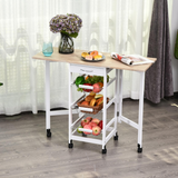 HOMCOM Extendable Drop Leaf Kitchen Island Trolley with Storage Shelves & Cabinet – White
