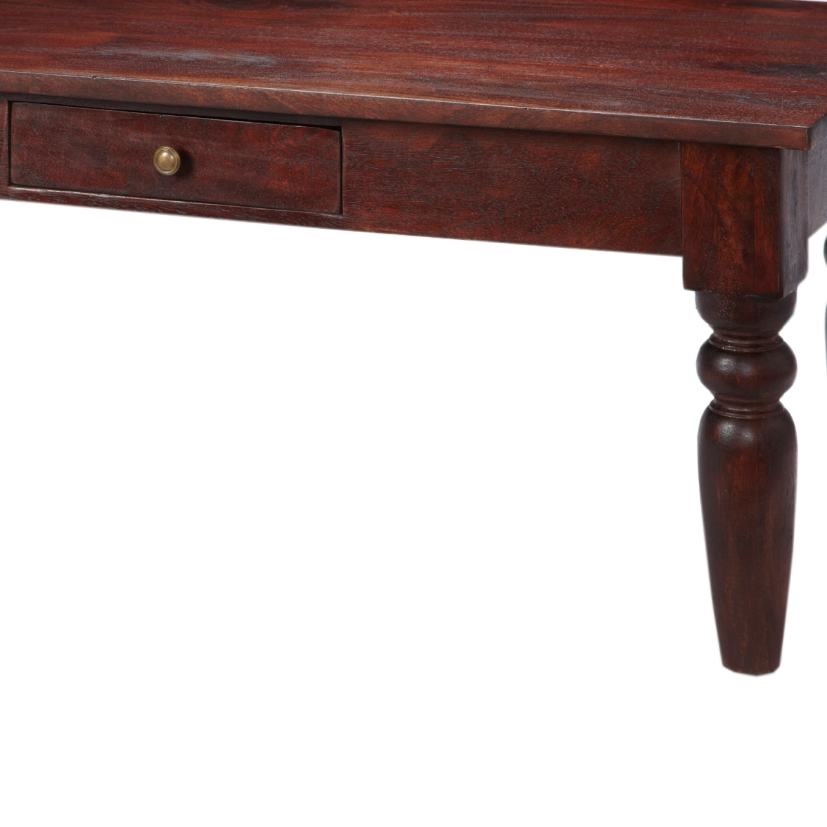 Jaipur Handmade Dark Mango Wood Coffee Table with Storage Drawer and Brass Handle