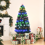 HOMCOM 5ft Pre-Lit Artificial Christmas Tree with 170 Multicoloured Lights, Star Topper & Folding Metal Base