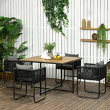Outsunny 5 Piece Rattan Dining Set with 4 Armchairs & Wood-Effect Table – Space-Saving Cube Garden Furniture