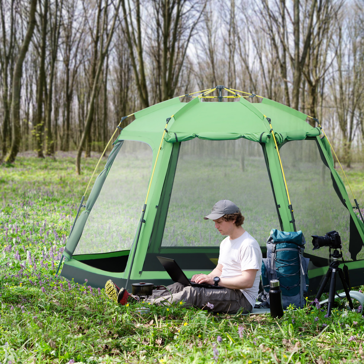 Outsunny 6 Person Pop-Up Camping Tent with 2 Doors, Mesh Windows & Carry Bag – 2000mm Waterproof Family Tent