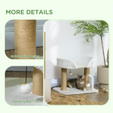 Cat Tree with Plush Perch, Jute Scratching Post and Hanging Balls – Compact Cat Tower, White