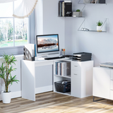 L-Shaped Computer Desk with 360° Rotating Design – Flexible Corner Home Office Desk, White