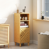 HOMCOM Narrow Bathroom Storage Cabinet with Open Compartments & Bamboo Door – Slim Floor Cabinet, Natural