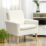 HOMCOM Teddy Fleece Wide Seat Accent Armchair with Solid Wood Frame & Rubberwood Legs – Living Room Chair, Cream
