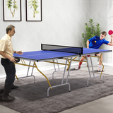 SPORTNOW 9ft Foldable Table Tennis Table with Cover, Net, Paddles & Balls – Compact Ping Pong Table, Blue