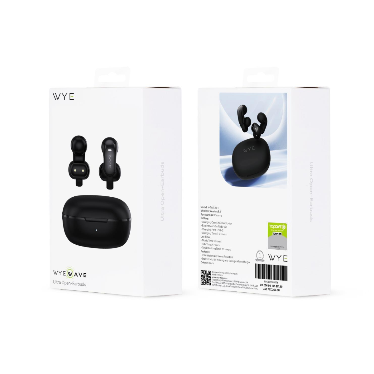 Wye Ultra Open-Ear Wireless Earbuds with Bluetooth 5.4, IPX4 Water Resistance & Built-In Mic, White