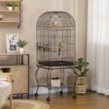 PawHut Large Bird Cage with Stand, Perch and Feeding Bowl – Metal Aviary for Parrots, Macaws and Cockatiels, Black