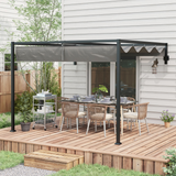Outsunny 3x4m Wall Mounted Pergola with Retractable Canopy – UV-Resistant Sun Shade, Dark Grey