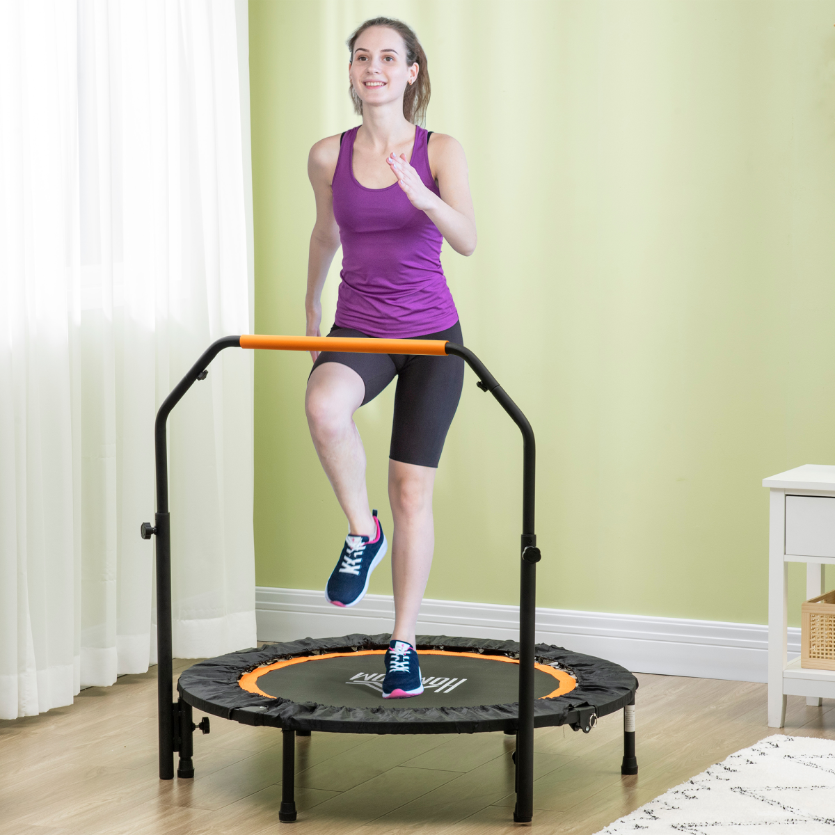 HOMCOM 40" Foldable Mini Fitness Trampoline with Adjustable Foam Handle – Indoor & Outdoor Rebounder