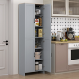 HOMCOM Modern Kitchen Cupboard Storage Cabinet with 6 Shelves & Enclosed Doors – Freestanding Pantry, Grey