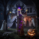 Outsunny Voice Activated Halloween Animatronics Witch, 183cm Life-Sized with Sound and Light Effects, Black