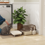 PawHut Stainless Steel Cat Litter Box with Lid, Sand Drop Step & Scoop – High Sided, Charcoal Grey