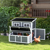 PawHut Wooden Chicken Coop with Nesting Box & Pull-Out Tray for 4-6 Chickens, 100 x 86 x 100cm, Light Grey