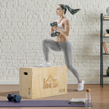 HOMCOM 3-in-1 Wooden Plyo Box with 40/45/60cm Jump Heights & Carved Handles – Home Gym Training, Natural
