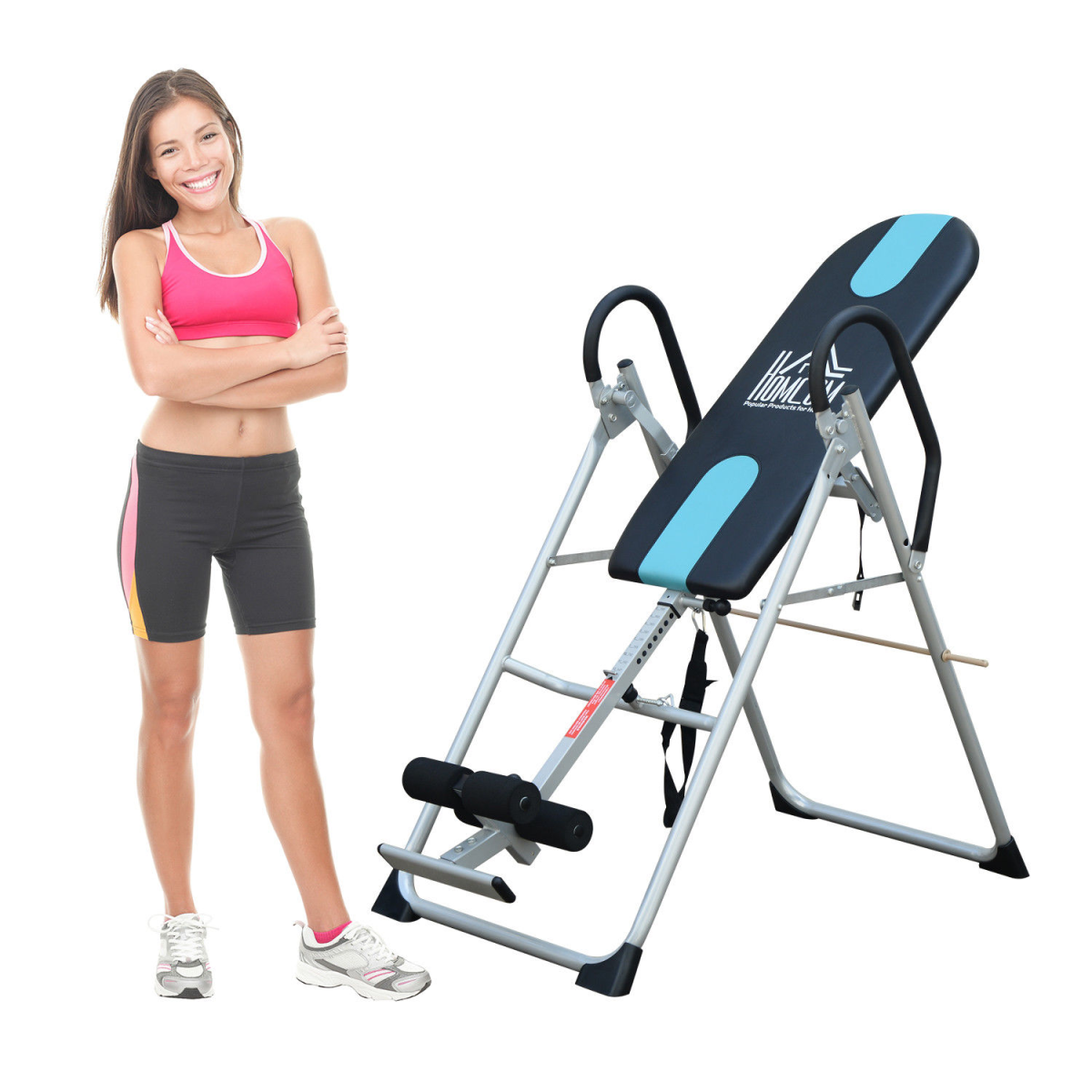 HOMCOM Foldable Gravity Inversion Table with Safety Belt & Padded Ankle Support – Home Back Therapy Bench, 110kg