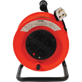Eagle 4 Socket 25 Metre Extension Reel with Stand, Carry Handle & Overheat Protection – Black/Red