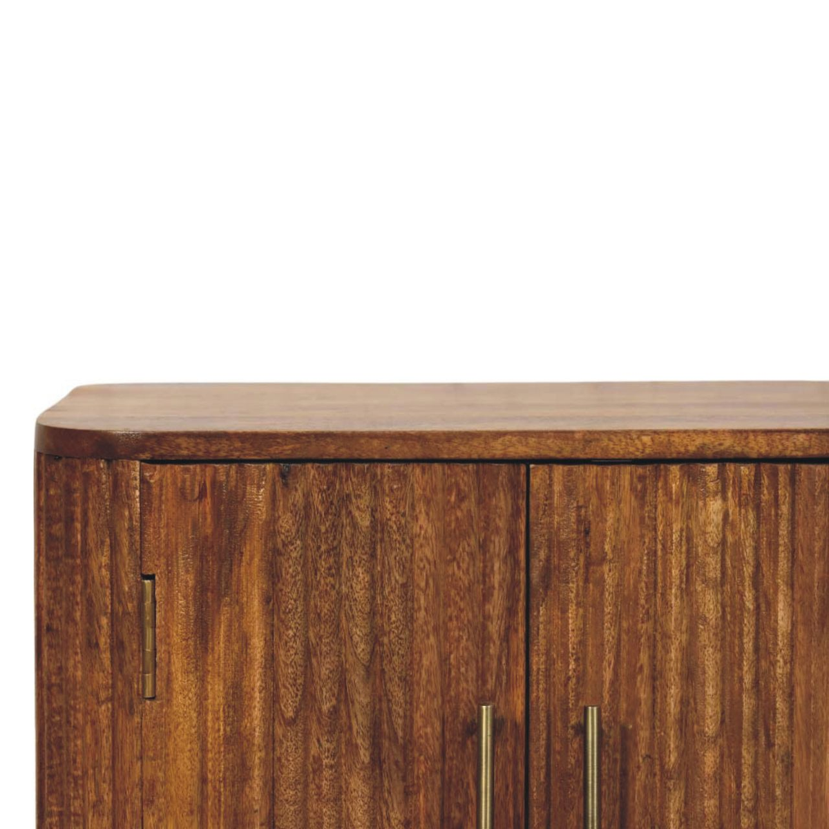 Artisan Furniture Solid Wood Solis Fluted Mini Sideboard with 2 Soft-Close Doors – Amber Oak, Beige
