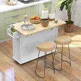 HOMCOM Kitchen Island Cart on Wheels with Drop Leaf, 3 Drawers & Cabinet – Rolling Kitchen Storage, White